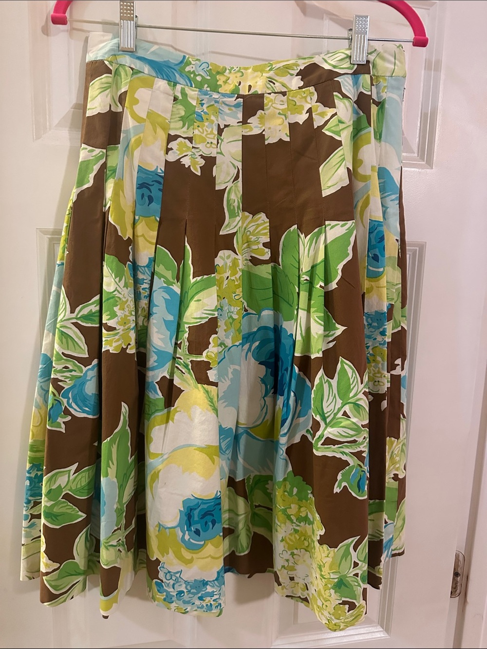 Vintage-Inspired Floral Circle Skirt in Brown, Blue & Green